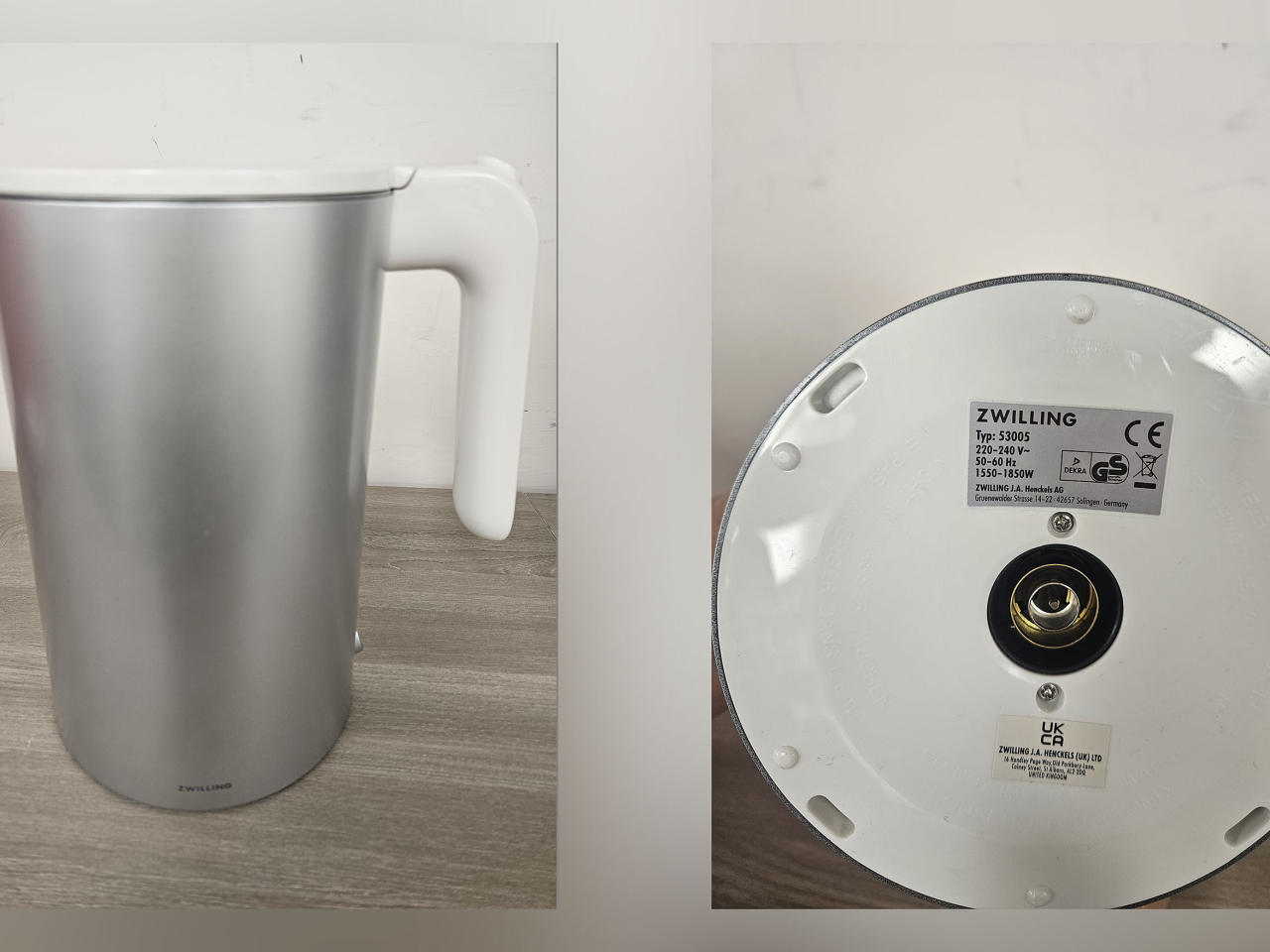機電署呼籲市民停用一款「ZWILLING」牌型號為53005的電熱水壺。（政府新聞處）