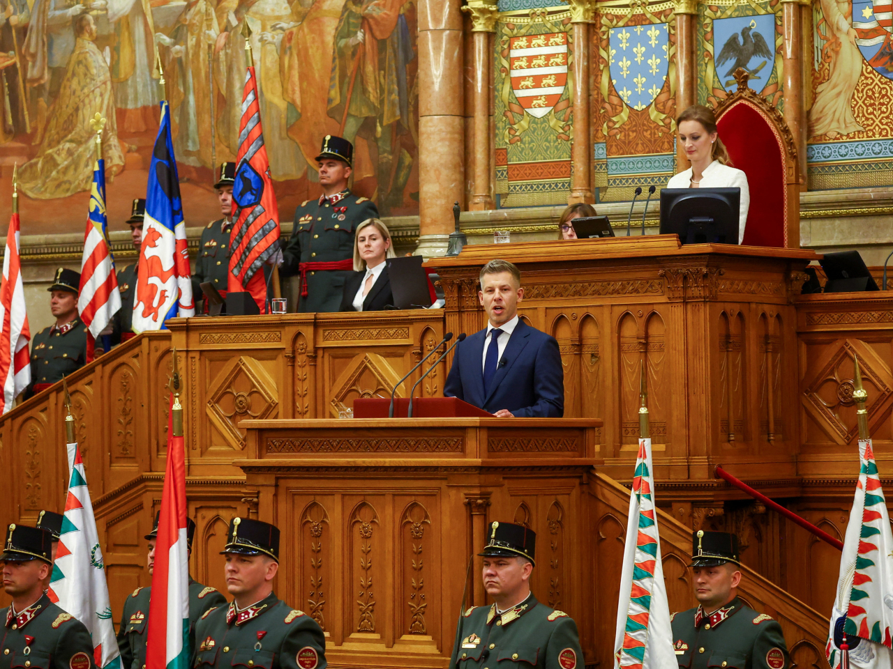 Peter Magyar delivers a speech after becoming Hungary's new Prime Minister, at the Parliament in Budapest, Hungary. Photo: Reuters