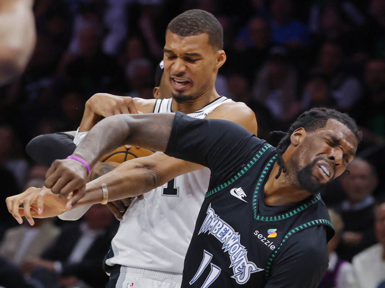 Wembanyama was tossed midway through the second quarter for throwing an elbow at Minnesota's Naz Reid while protecting a rebound. Photo: Reuters