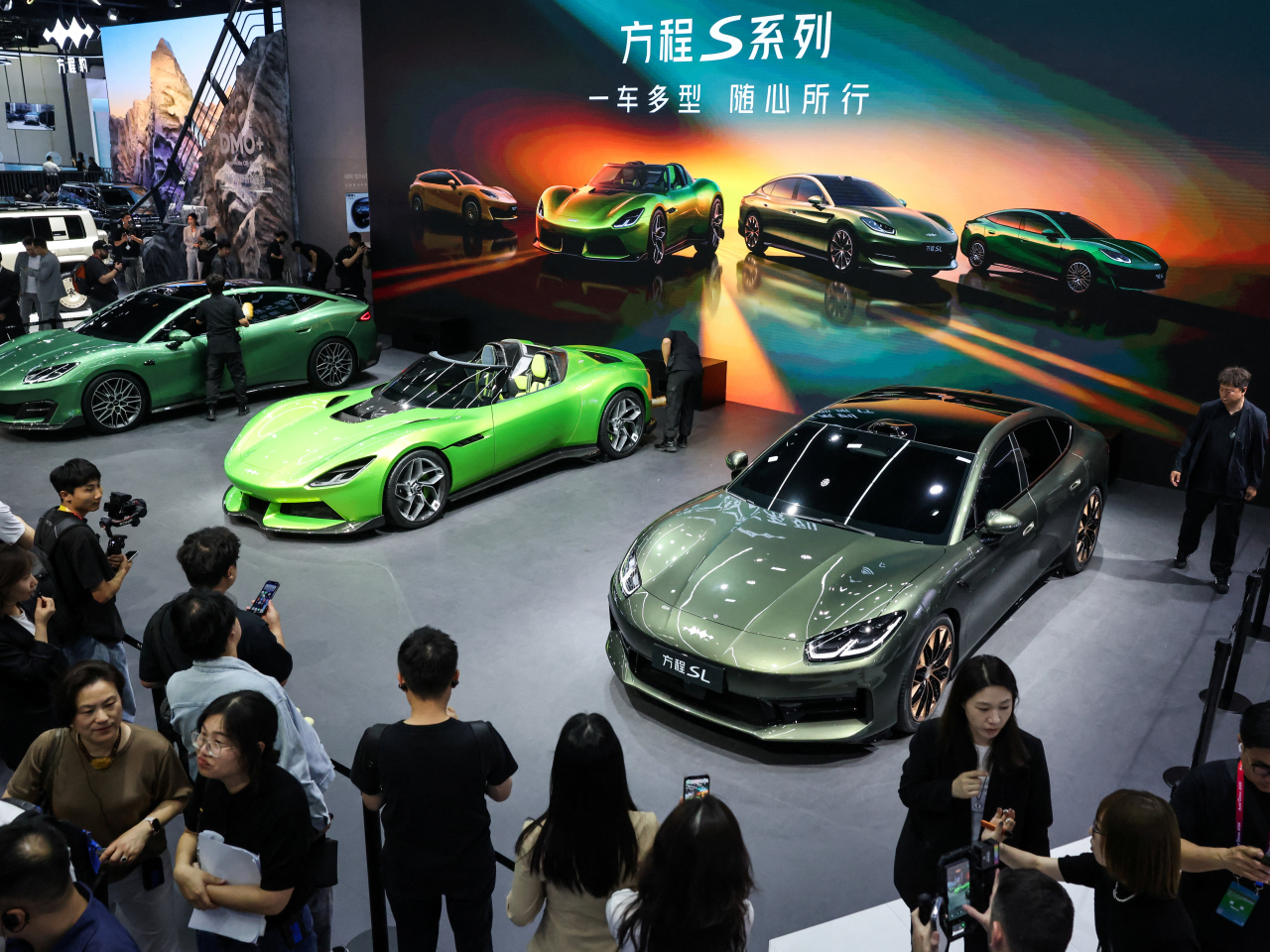 BYD sub-brand Fangchengbao's sporty Formula S, X, and SL  models draw interest at the Auto China show in Beijing in April. File photo: Reuters