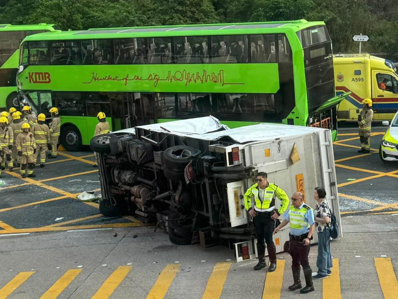 An online photo shows first responders dealing with the aftermath of the accident outside Po Tat Shopping Centre.