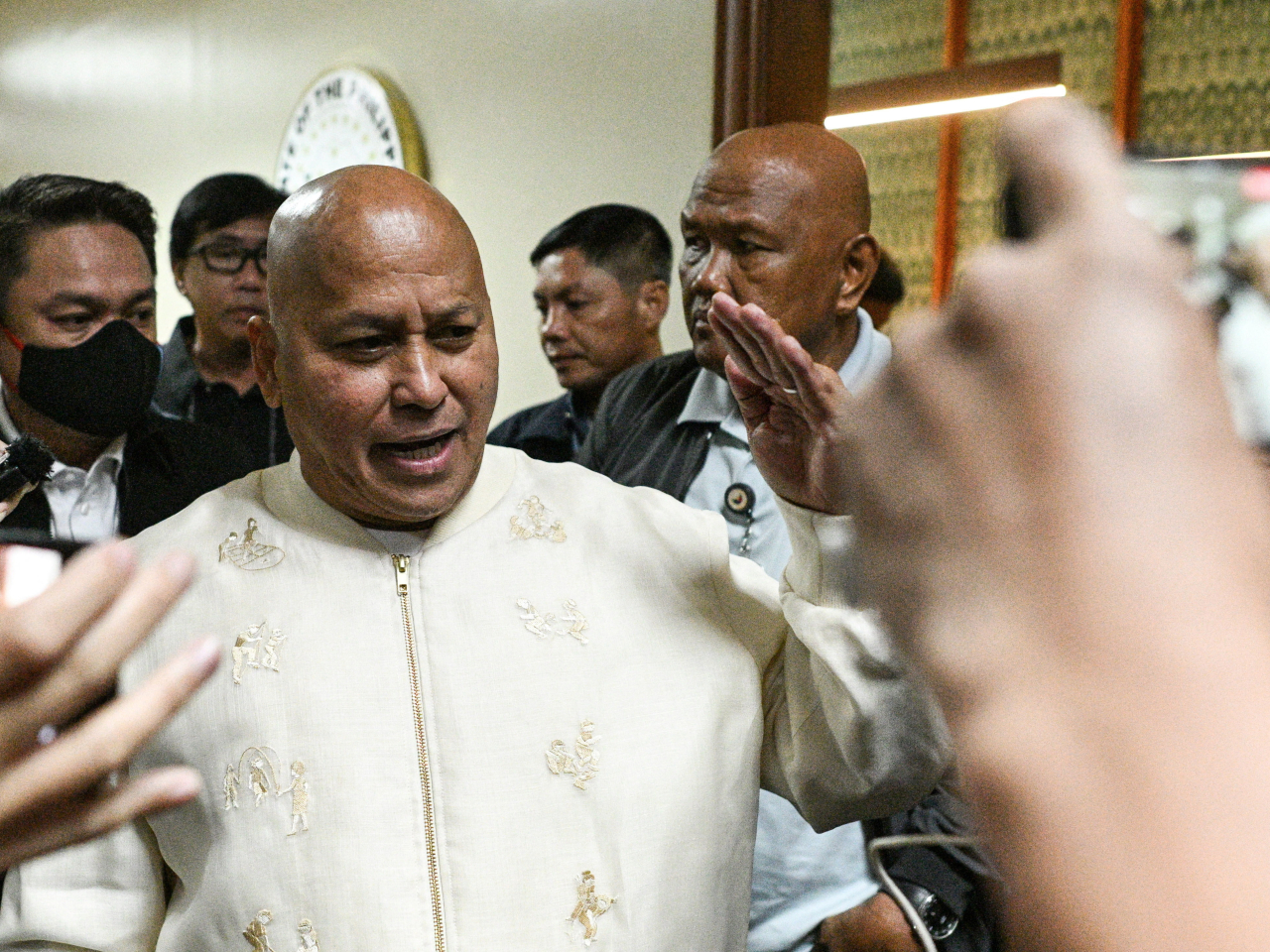 Ronald dela Rosa answers questions at the Senate in Pasay City, Metro Manila. Photo: Reuters