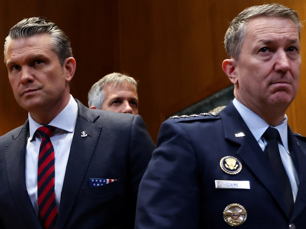 US Defence Secretary Pete Hegseth and General Dan Caine were pressed on the cost of the Iran war during a budget hearing on Capitol Hill. Photo: Reuters