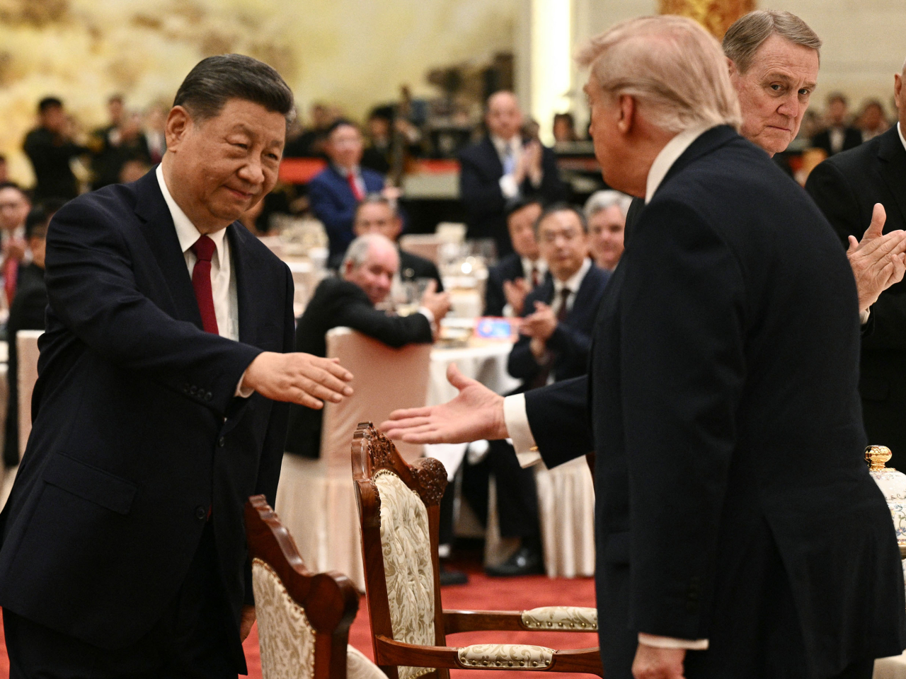 除了習近平及特朗普，出席國宴的嘉賓還包括中美官員及商界代表。（法新社）