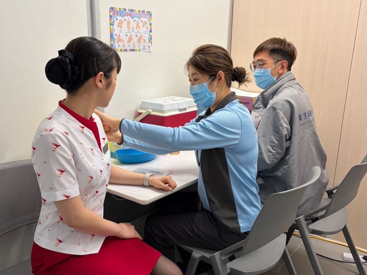 中心設於機場的麻疹疫苗接種站將運作至本月三十日。（政府新聞處）