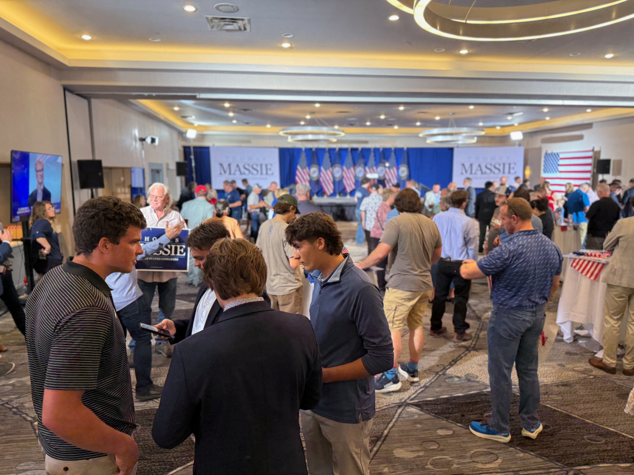 Supporters of Thomas Massie look dejected on news that their candidate loses in the Republican primary. Photo: Reuters