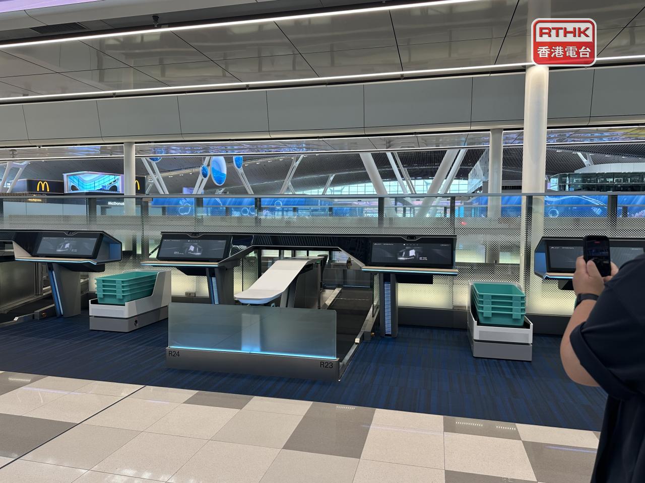 Steven Yiu says all self-drop bag counters at Terminal 2 are uniquely designed. Photo: RTHK