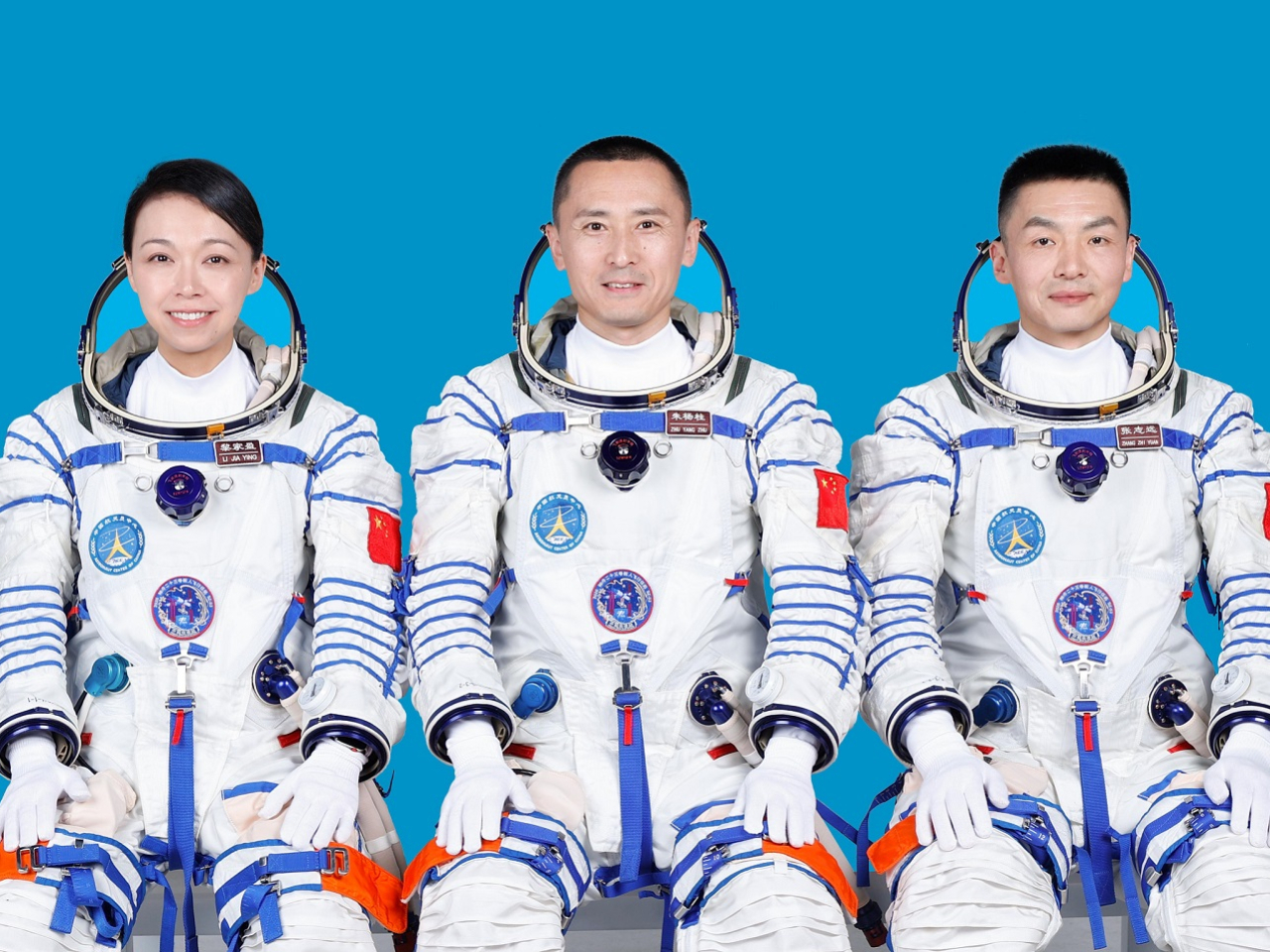 Joining Lai Ka-ying (left) will be mission commander and flight engineer Zhu Yangzhu (centre) and pilot Zhang Zhiyuan (right). Photo: Courtesy of GIS