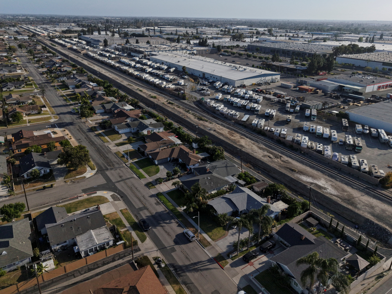 The aerospace plastics facility and its neighbouring areas are deserted following the evacuation order for Garden Grove, California. Photo: Reuters