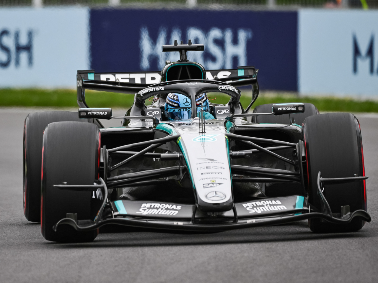 Mercedes driver George Russell (63) during the qualifying session of the Lenovo Grand Prix Du Canada at Circuit Gilles-Villeneuve. Photo: Reuters