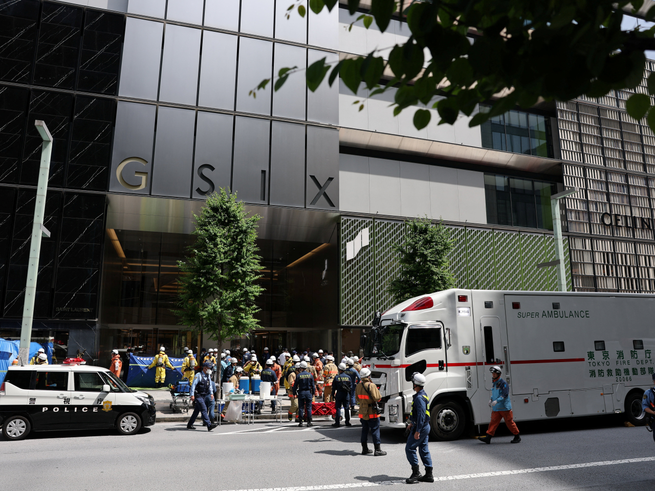 Emergency services personnel had sealed off the Ginza Six mall in Tokyo. Photo: Reuters