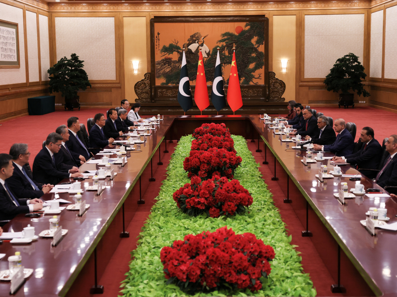 President Xi Jinping holds talks with Pakistani Prime Minister Shehbaz Sharif in the Great Hall of the People. Photo: Reuters