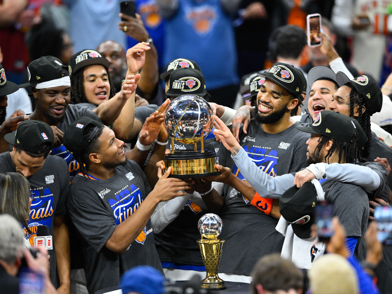 After lifting the Bob Cousy Trophy for winning the Eastern Conference, the Knicks now aim for their first NBA title in more than half a century. Photo: Reuters