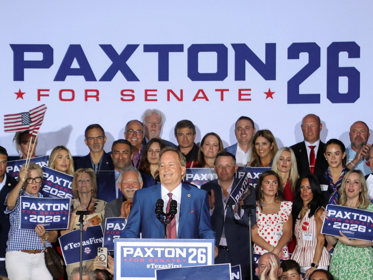 Texas Attorney General Ken Paxton speaks to supporters after winning the Republican runoff election for US Senate, defeating incumbent John Cornyn. Photo: Reuters