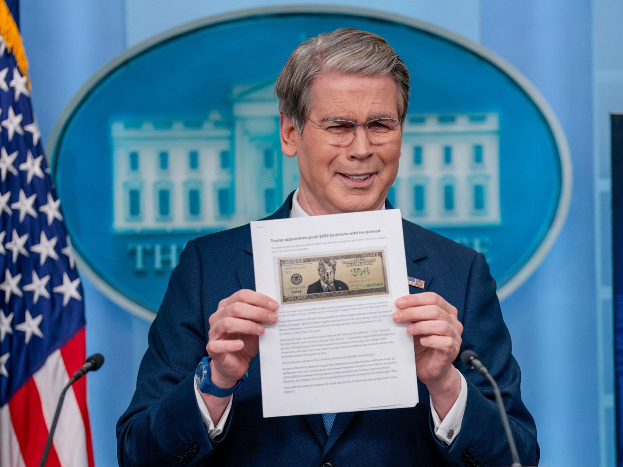 US Treasury Secretary Bessent confirms limited steps toward a US$250 bill featuring Donald Trump. Photo: Reuters