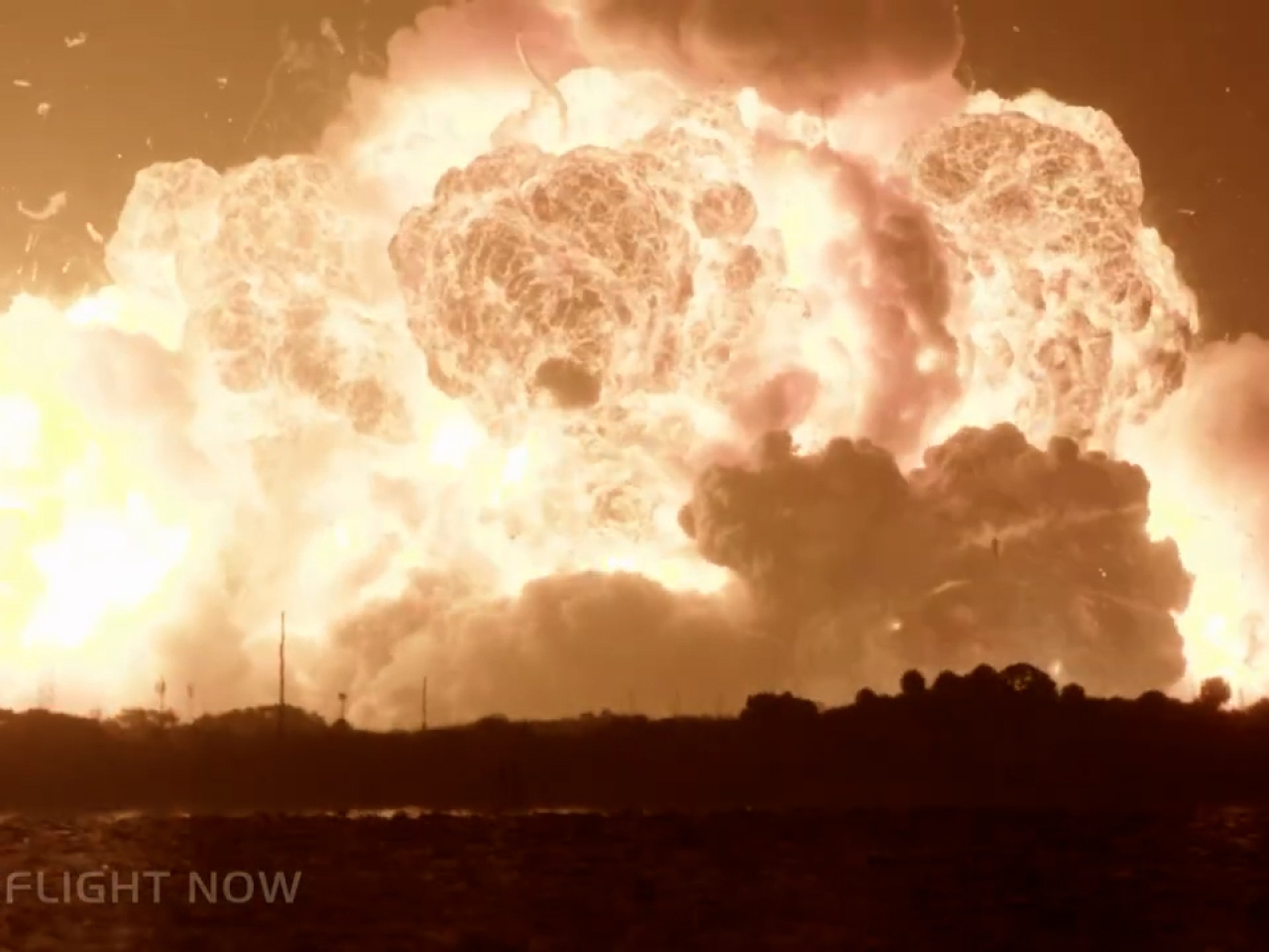 The Blue Origin rocket erupts into a massive fireball during a hotfire test in Florida. Photo courtesy of NASASpaceflight.com via Reuters