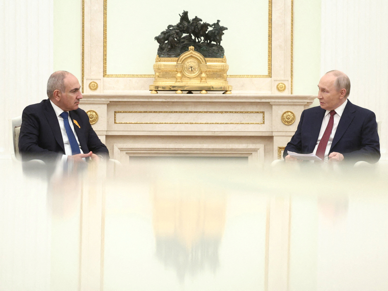 Armenian Prime Minister Nikol Pashinyan meets Vladimir Putin at the Kremlin in Moscow in April. File photo: Reuters