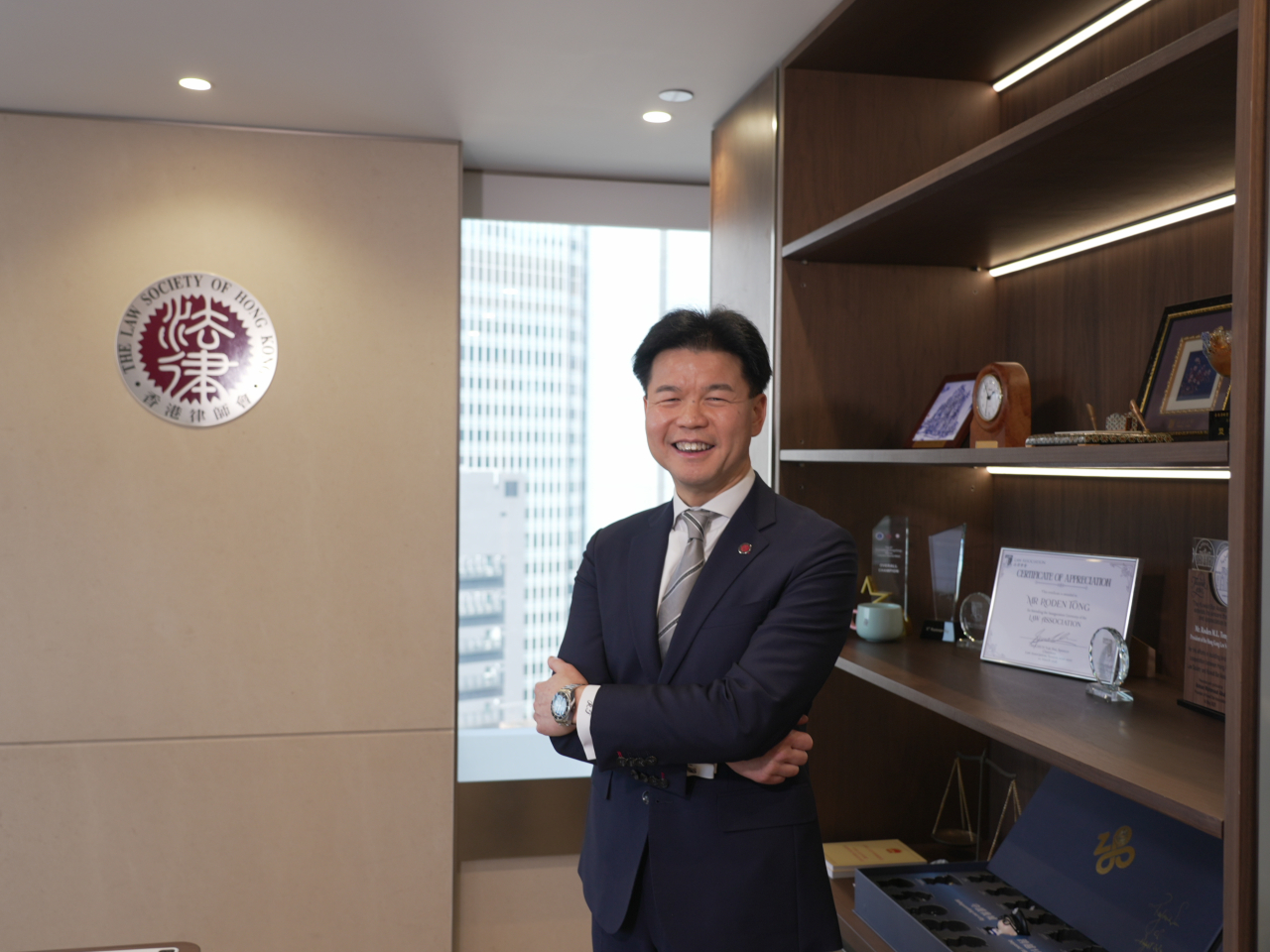 湯文龍說香港不少律師都熟悉「普通法」和「成文法」，可以作為中亞企業投資內地的橋樑。（程明皓攝）