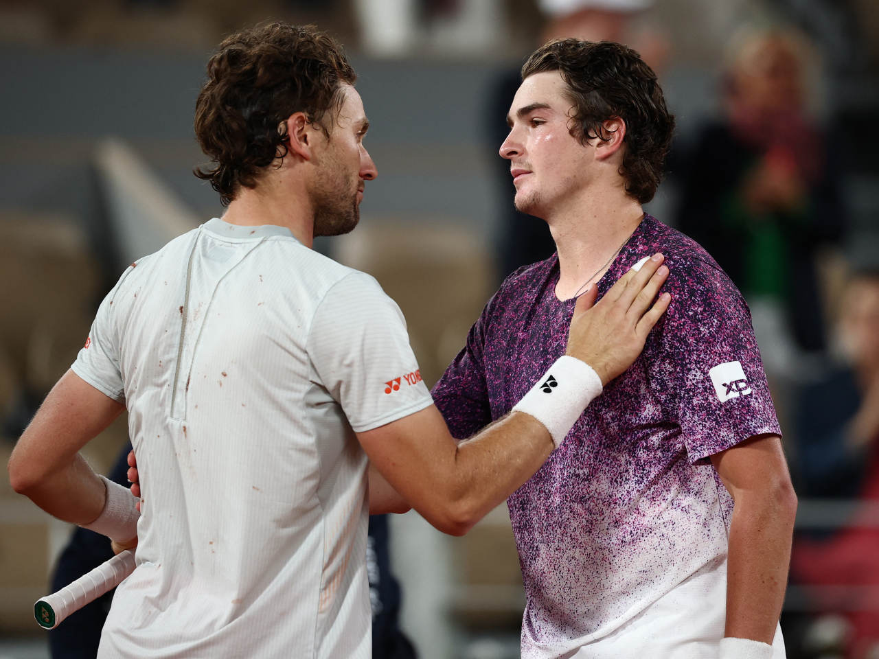 Fonseca, right, outlasted the 15th-seeded Ruud in a three-hour and 55 minute battle. Photo: Reuters