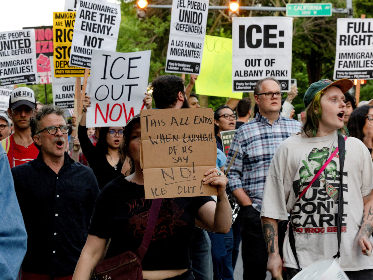 Anti-ICE fervour is heated as protesters march in the Albany Park neighbourhood of Chicago, Illinois. Photo: Reuters