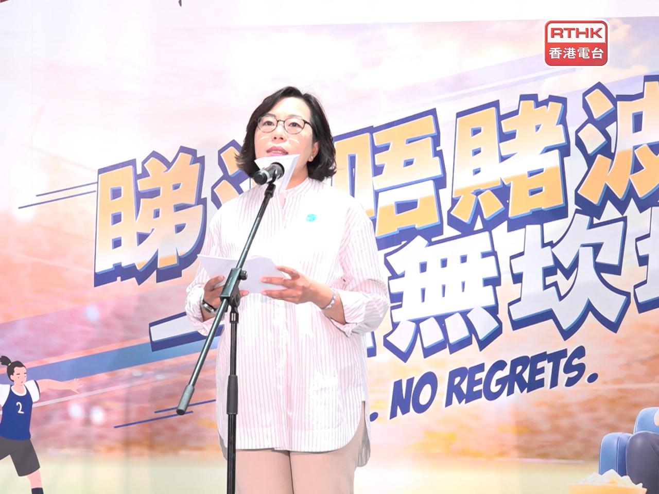 麥美娟強調參與非法賭博屬違法行為。（陳裕行攝）