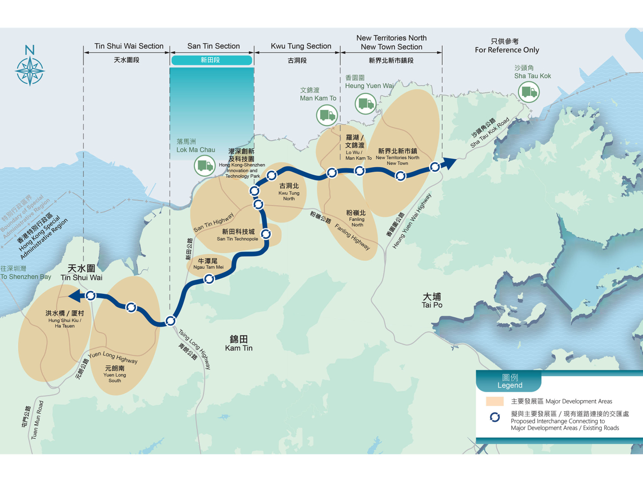 北都公路走線示意圖。（路政署）