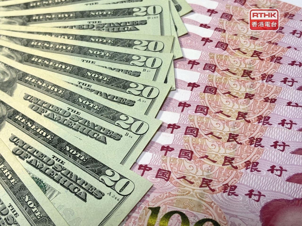 在岸人民幣收市報6.7616元兌1美元，上升157點子，與中間價同創近3年半新高。（港台圖片）