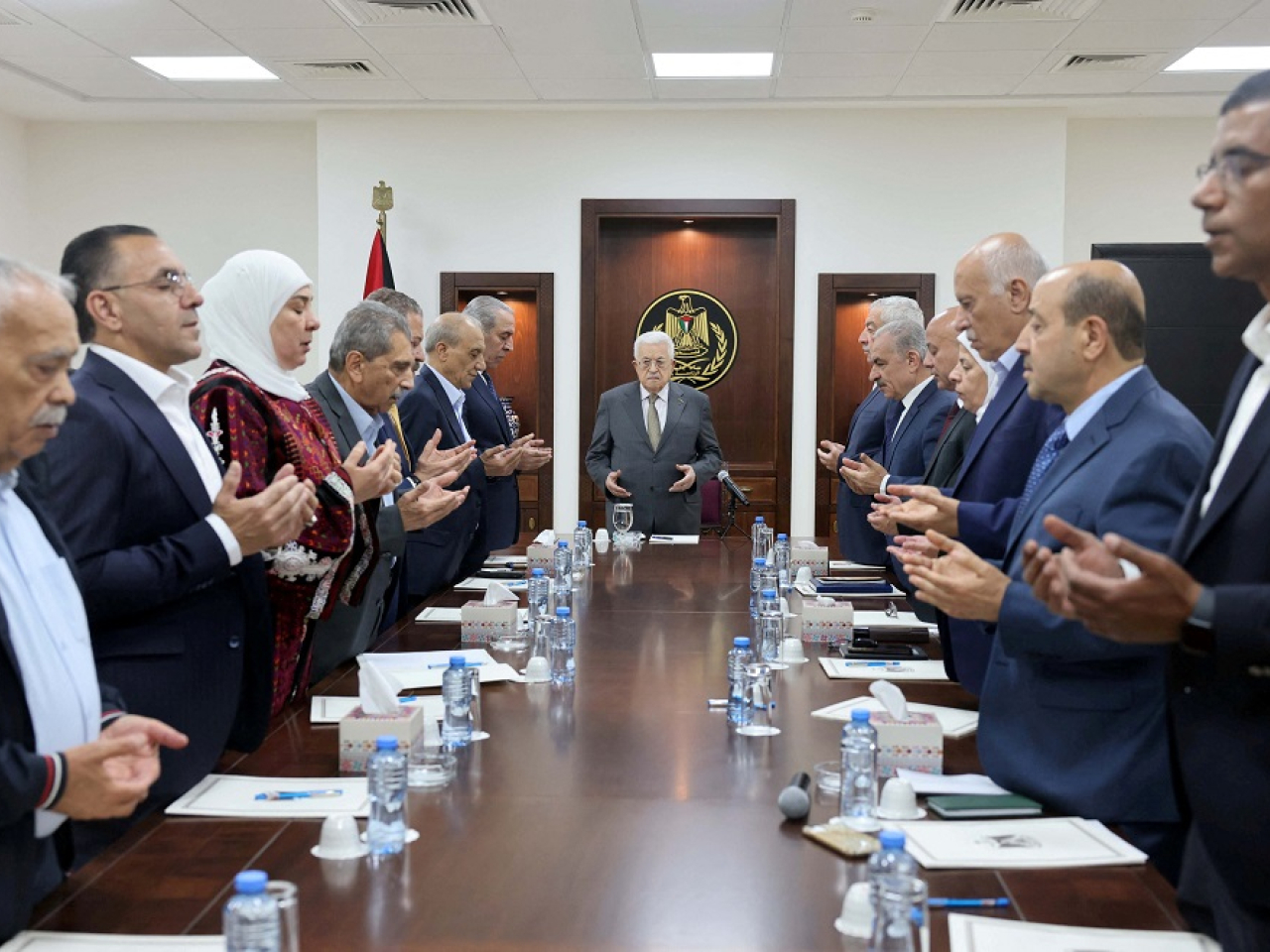 Palestinian President Mahmoud Abbas (centre) has reaffirmed that parliamentary elections are scheduled for November, to be followed by presidential elections next year. File photo: Reuters
