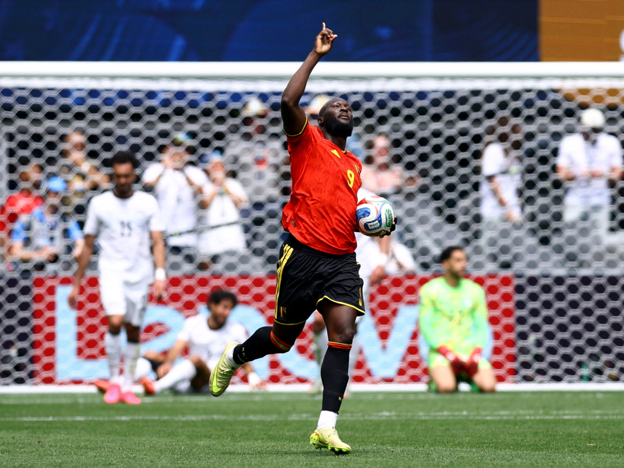 Belgium's Romelu Lukaku celebrates after an own goal scored by Egypt's Mohamed Hany. Photo: Reuters