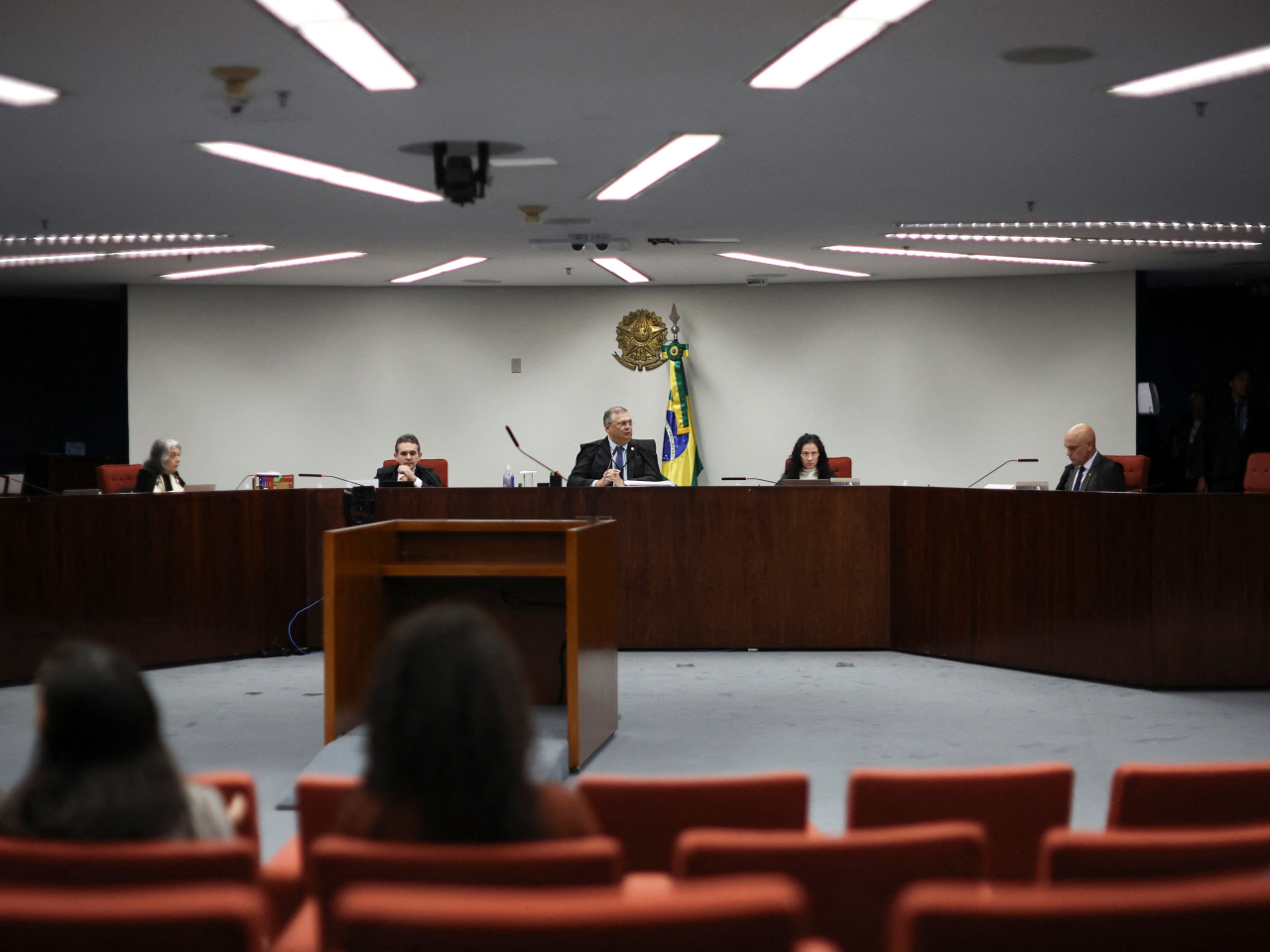 Brazil's Supreme Court justices in session in Brasilia during the trial of former lawmaker Eduardo Bolsonaro, the son of ex-President Jair Bolsonaro. Photo: Reuters