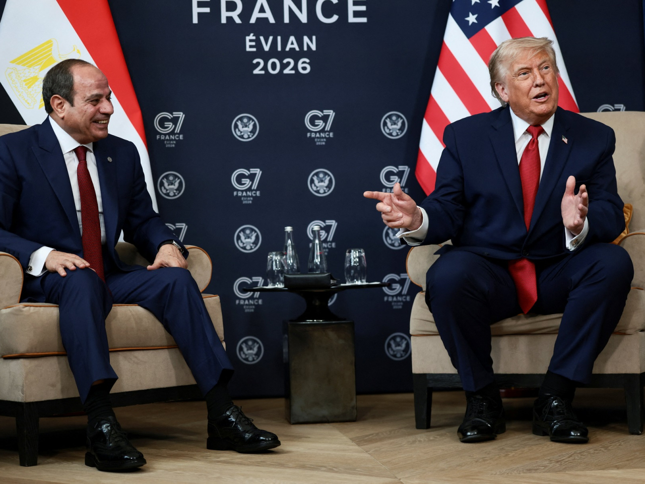 US President Donald Trump, right, and his Egyptian counterpart Abdel Fattah al-Sisi meet on the sidelines of the G7 summit in France. Photo: Reuters