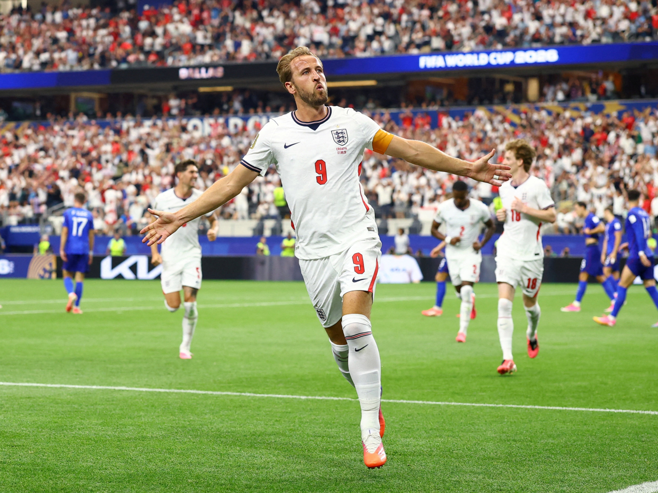 Harry Kane's scored two goals in the first half in England's World Cup opener against Croatia. Photo: Reuters