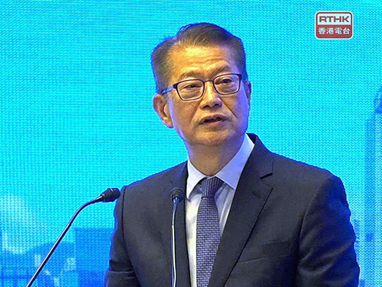 陳茂波提到，本港金融基礎設施可靠及高效，正推進建立國際中央證券託管機構。（郭志強攝）