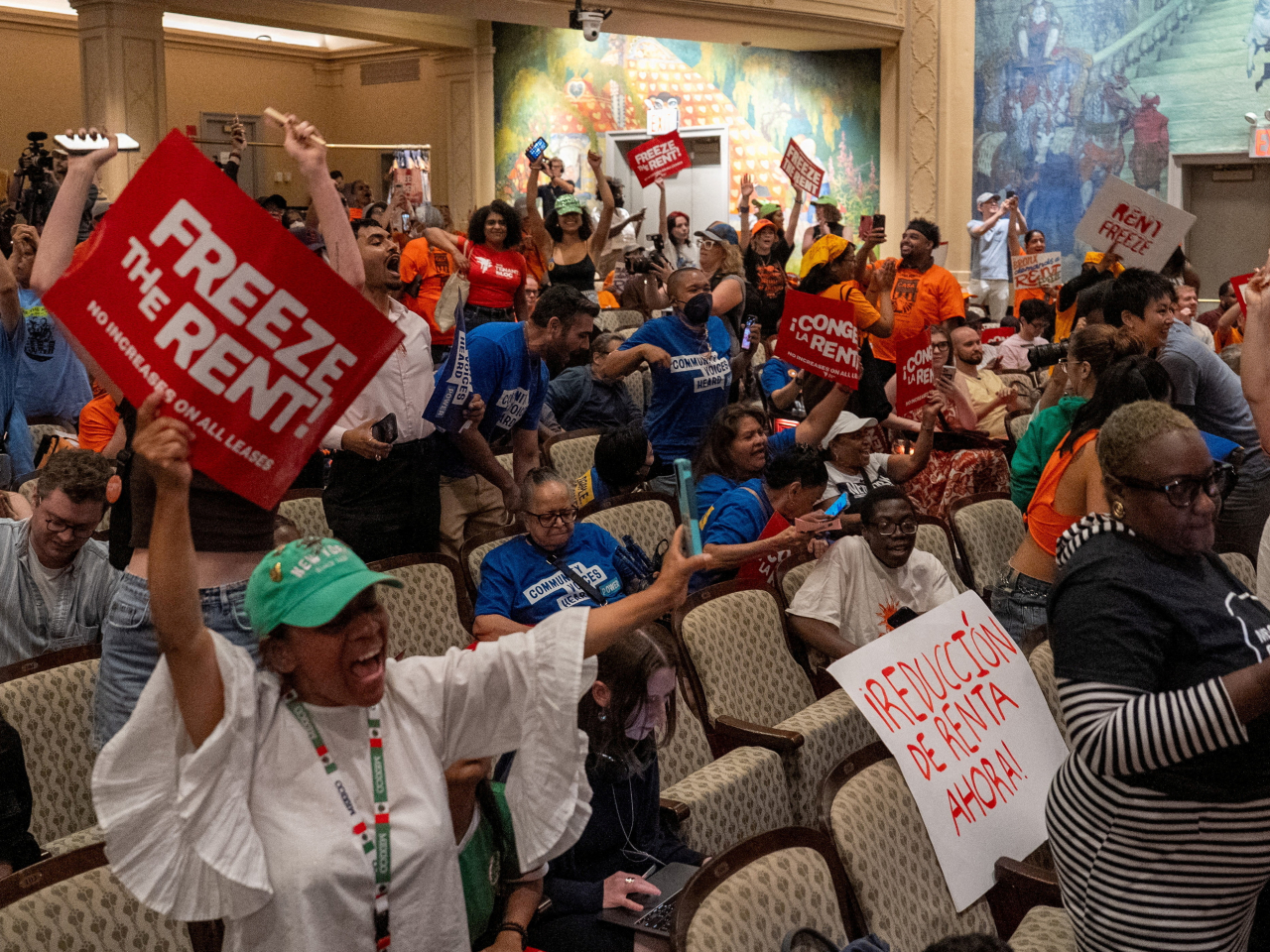 Cheers ring out as landlords lose a vote at New York City's Rent Guidelines Board on rent-stabilised apartments. Photo: Reuters