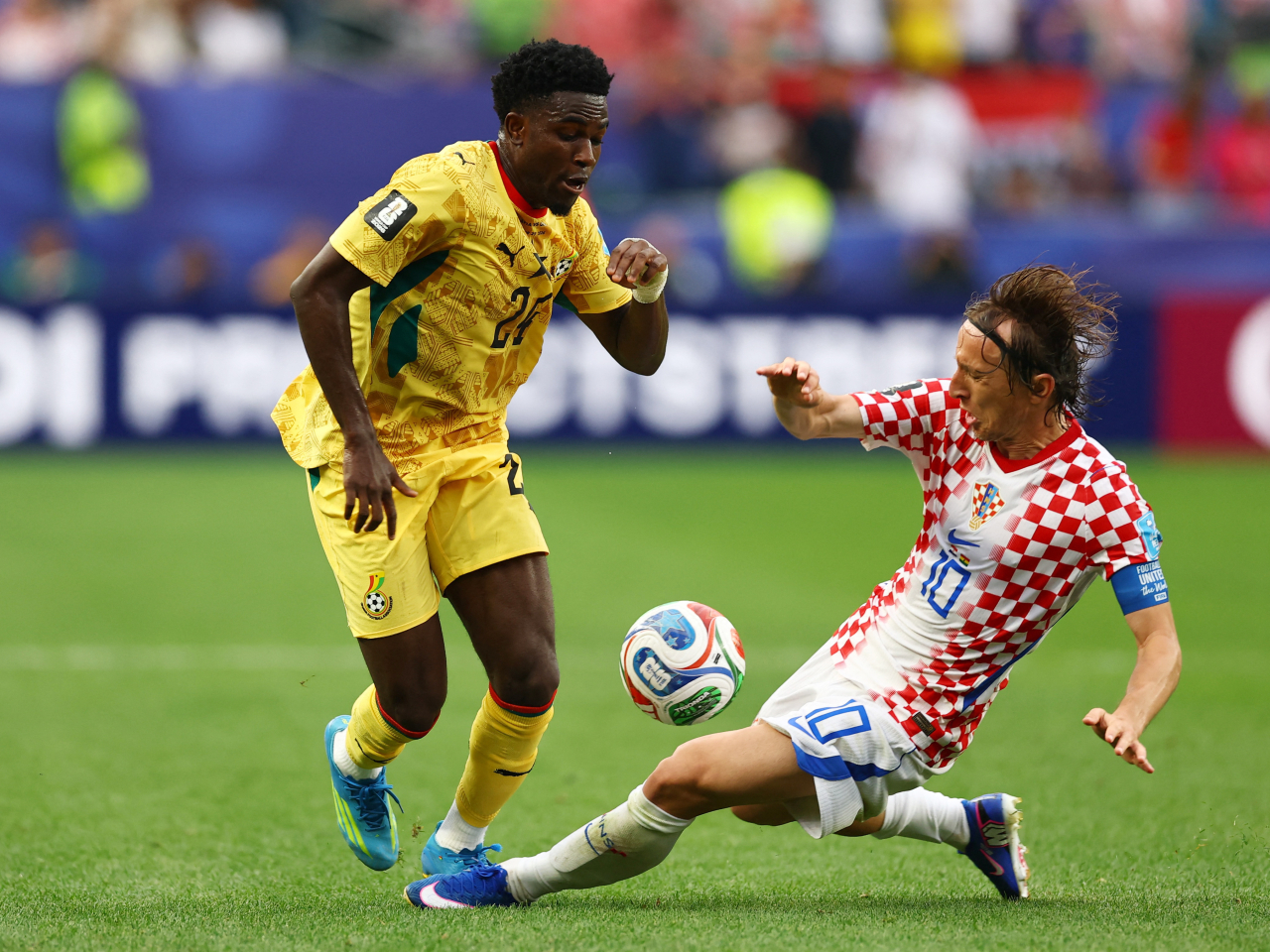 Ghana's Ernest Nuamah in action with Croatia's Luka Modric. Photo: Reuters