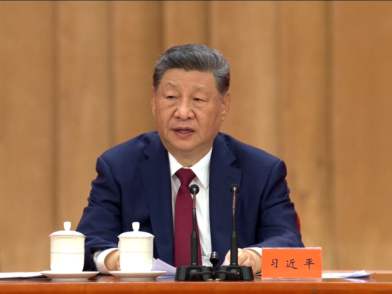 習近平說，要把共產黨的優秀特質不斷發揚光大，確保永遠不變質、不變色、不變味，始終具有強大創造力、凝聚力、戰鬥力。（央視截圖)