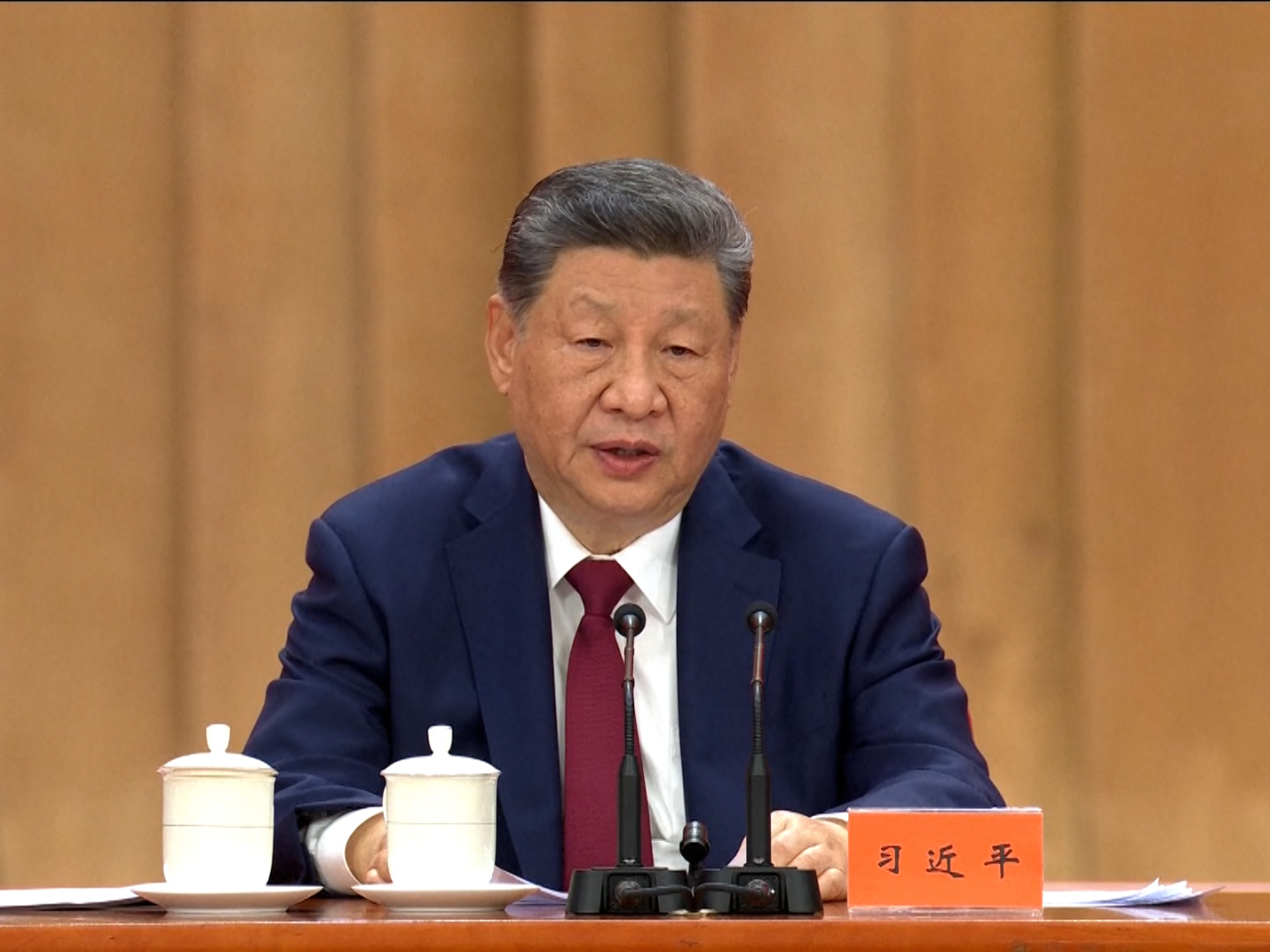習近平發表重要講話，表示必須全面貫徹新時代黨建思想從嚴治黨。（央視截圖）