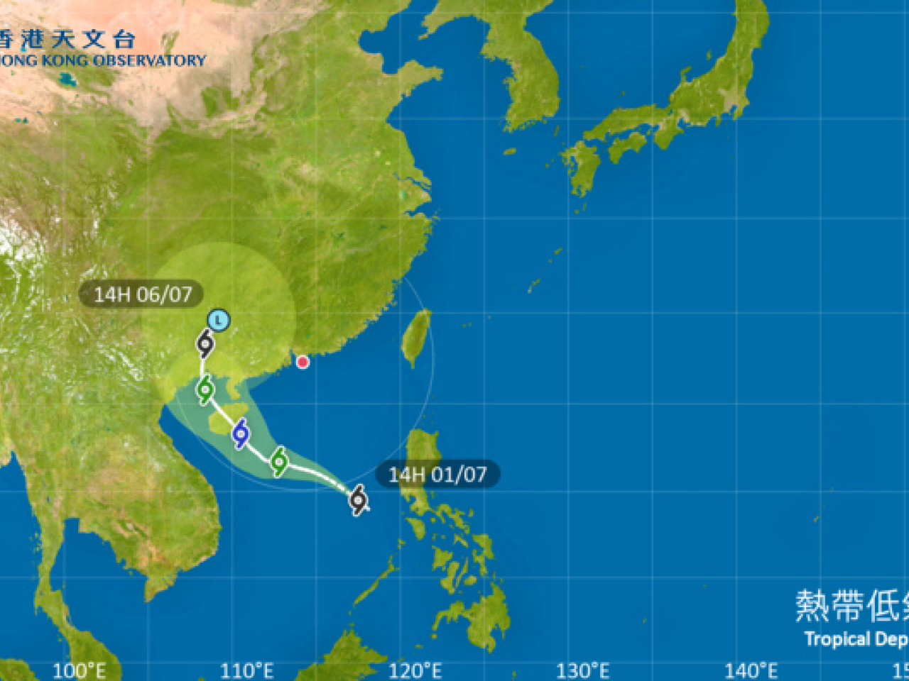 天文台明早發一號信號　料熱帶氣旋與本港保持400公里距離
