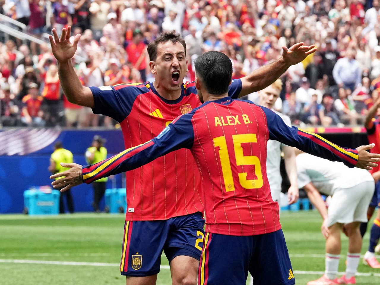 Mikel Oyarzabal scored twice to hand Spain their first knockout-stage victory in 16 years. Photo: Reuters