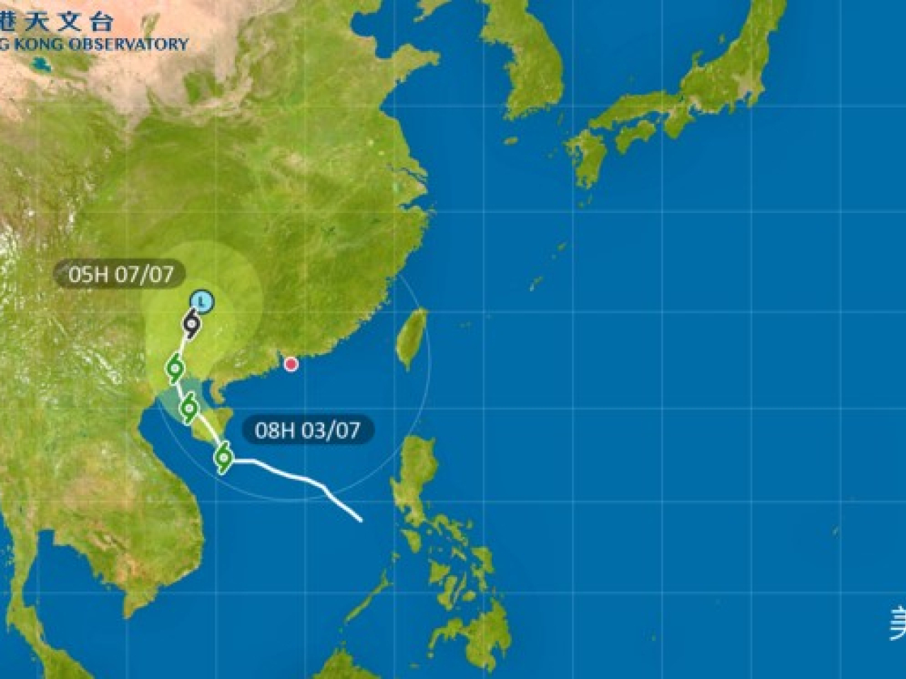The Observatory says intense gusts of around 80 kilometers per hour were recorded at Cheung Chau. Graphic courtesy of observatory
