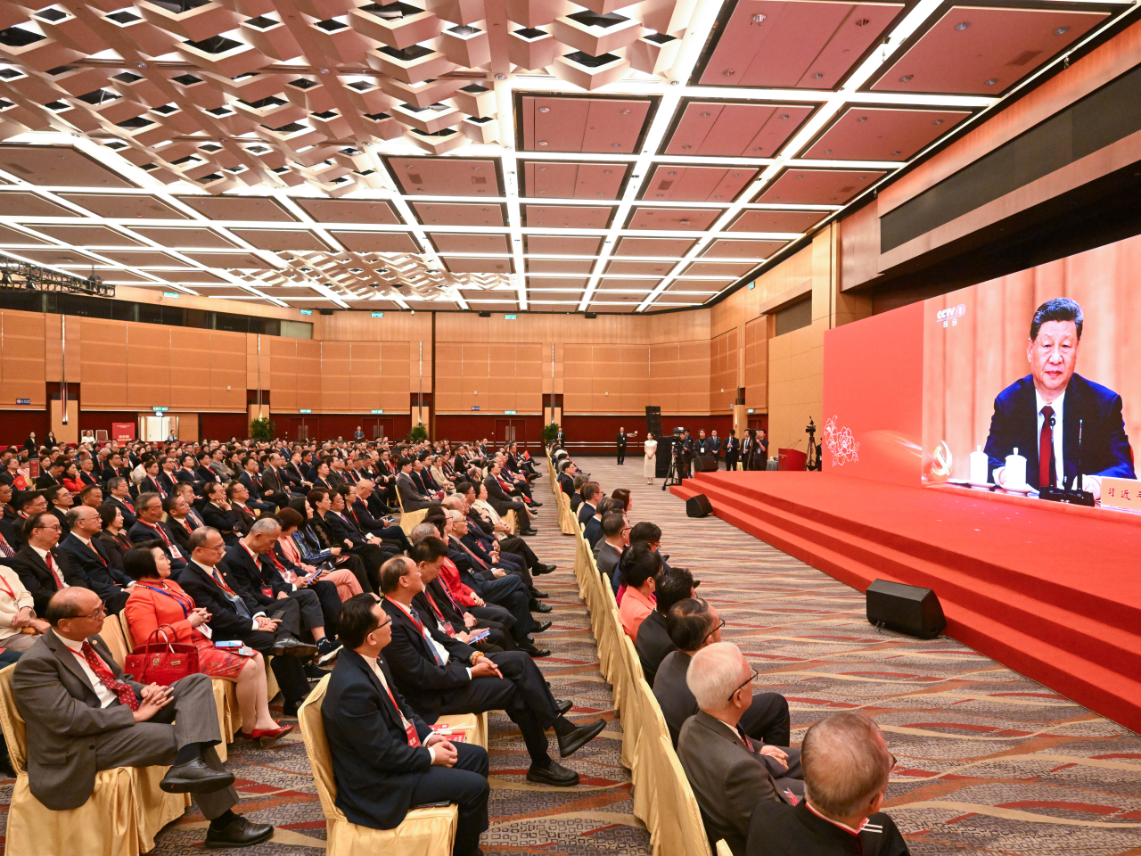 Senior officials and lawmakers watch the live broadcast of a celebratory gathering in Beijing to mark the 105th anniversary of the Communist Party of China. File photo from Paul Chan's blog