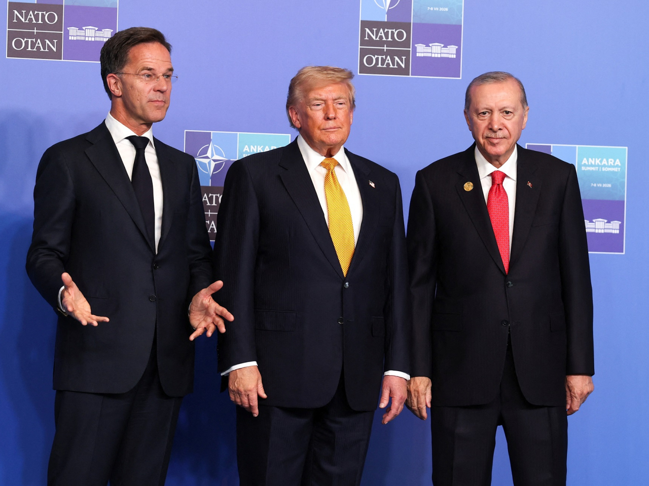 From left, Nato Secretary-General Mark Rutte, US President Donald Trump and Turkish President Tayyip Erdogan attend the Nato summit in Ankara. Photo: Reuters