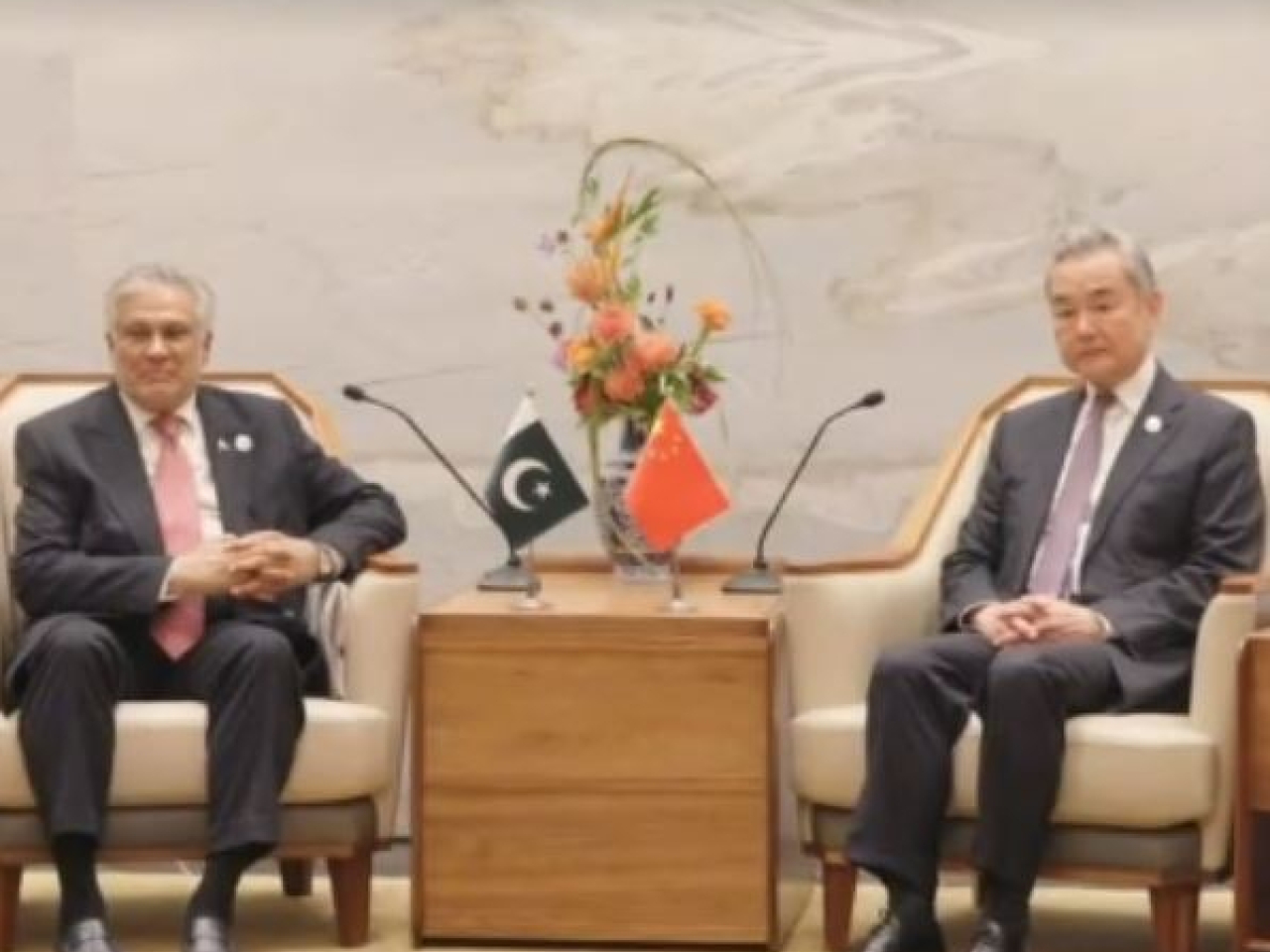 Wang Yi and Ishaq Dar call for an immediate ceasefire and a return to dialogue between Washington and Tehran. Reuters screengrab