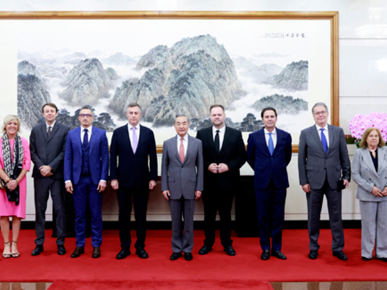 王毅在北京會見歐洲議會外事委員會主席麥克阿里斯特率領的跨黨派議員代表團。（外交部網頁圖片）