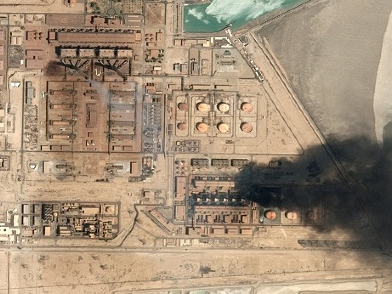 Satellite image shows smoke rising from Subiya Power and Water Desalination Plant in Kuwait. Image: CNES 2026, Distribution Airbus DS via Reuters