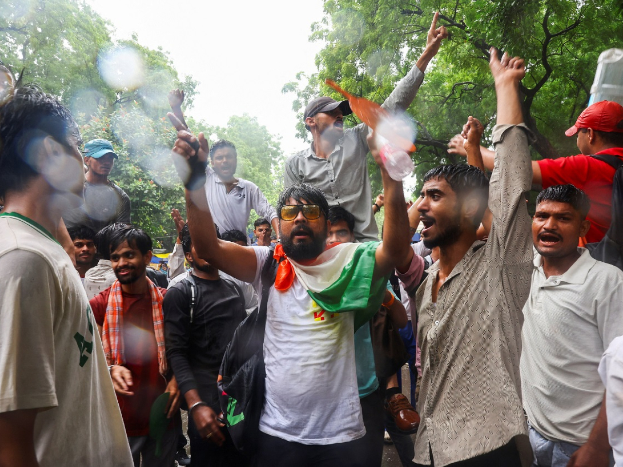 Protesters demand the resignation of the Indian education minister over exam paper leaks. Photo: Reuters