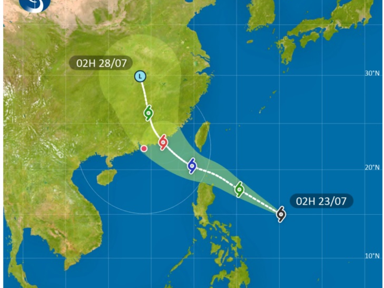 天文台預計這個熱帶氣旋周末期間較大機會移向廣東東部沿岸一帶。（天文台網站截圖）