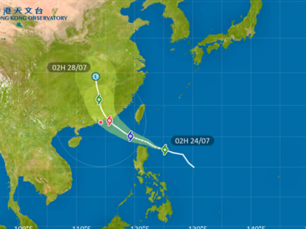 集結在馬尼拉東北的紅霞，向西北偏西移動。（天文台網頁圖片）