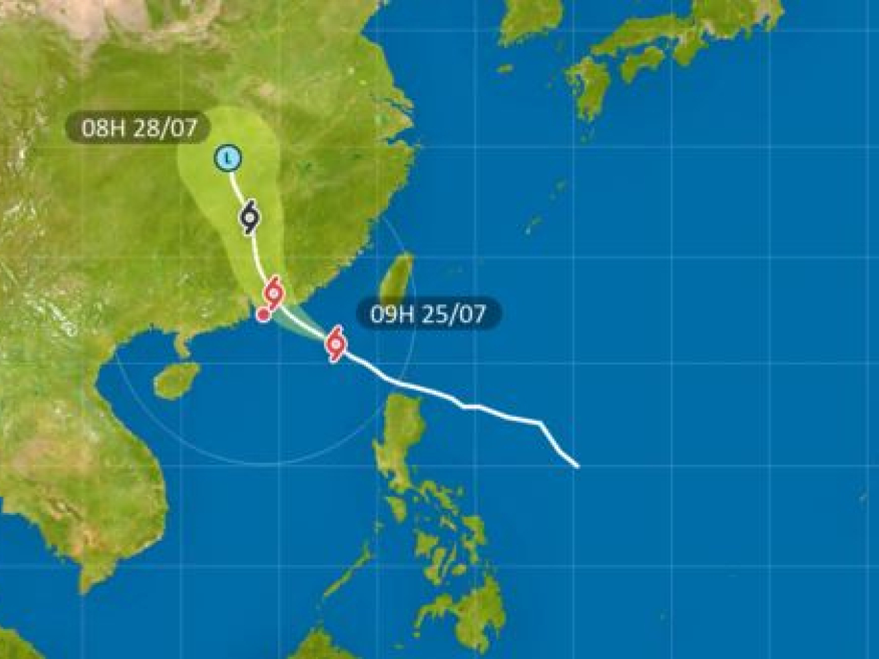 Noul was estimated to be about 400 kilometres east-southeast of Hong Kong at 10 am on Saturday. Image courtesy of observatory
