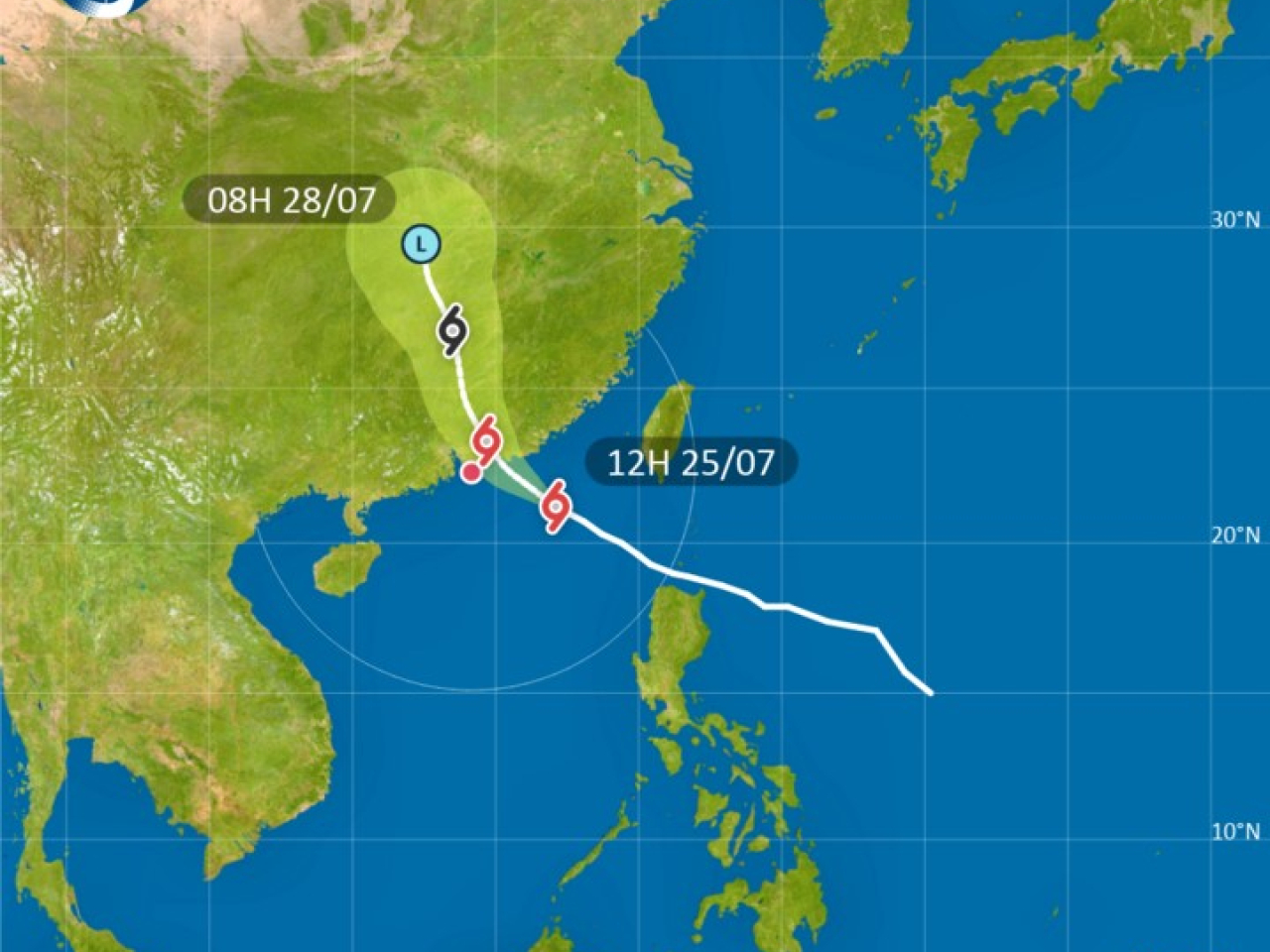 Noul is edging closer to the coast of eastern Guangdong while intensifying slightly. Image courtesy of the Observatory